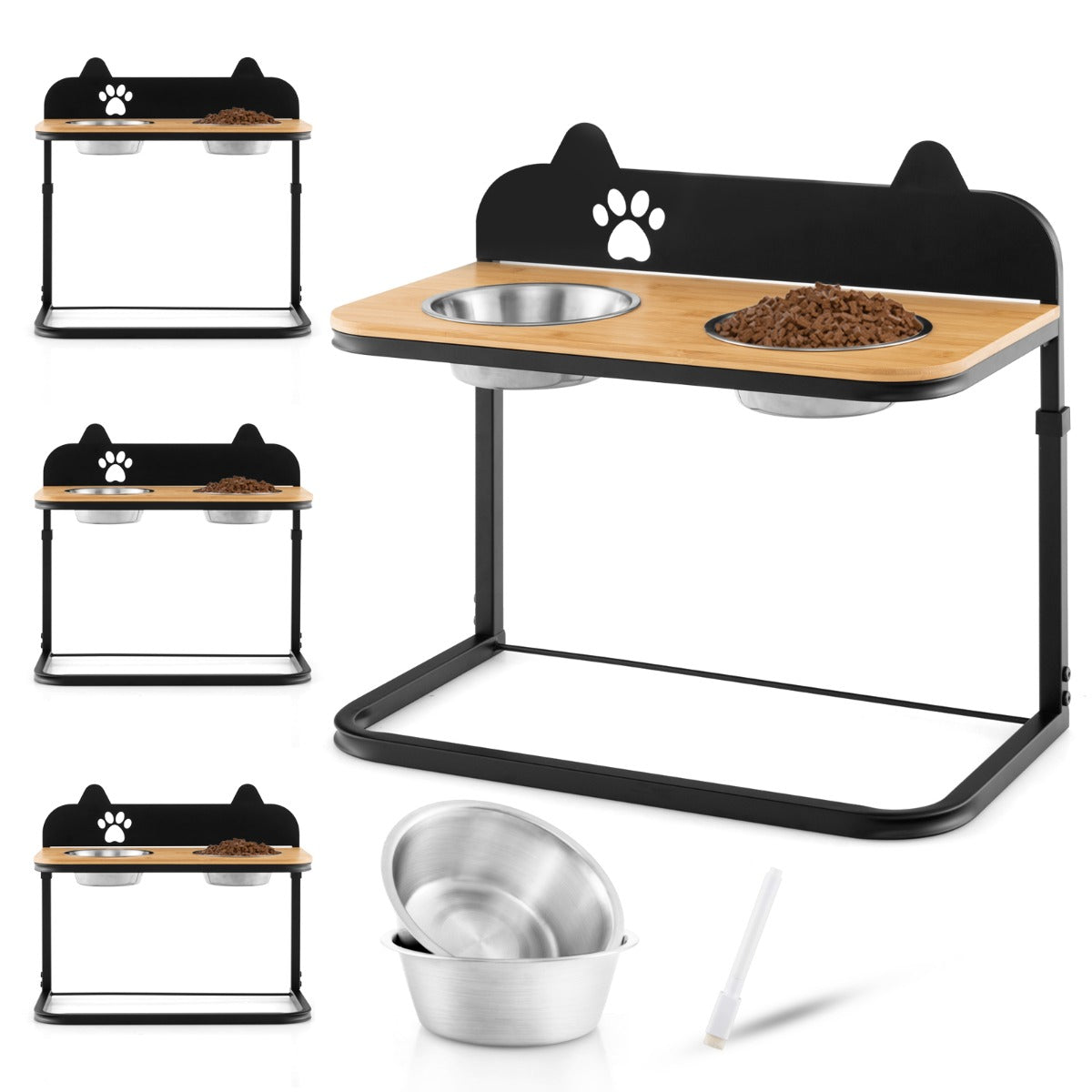 NNECW Metal Raised Dog Bowl Stand with 2 Stainless Steel Food Water Bowls for Medium/Large Dogs