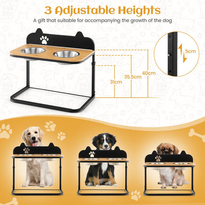 NNECW Metal Raised Dog Bowl Stand with 2 Stainless Steel Food Water Bowls for Medium/Large Dogs